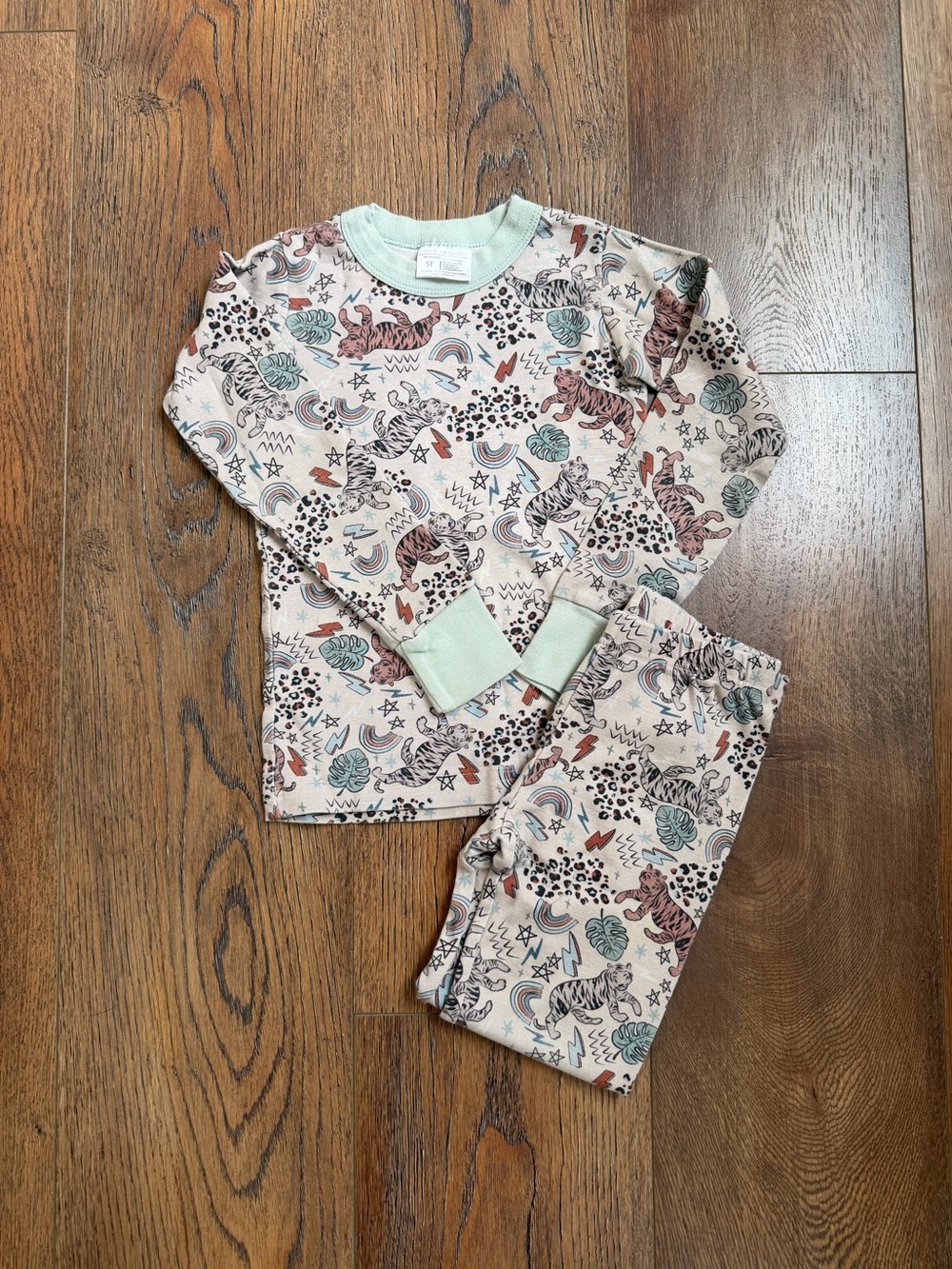 Kids' Pastel Animal Print Pajama Set - Mint Trim